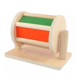 Montessori Wooden Spinning Drum Rainbow Mirror Rattle Baby Toddler Sensory Toy