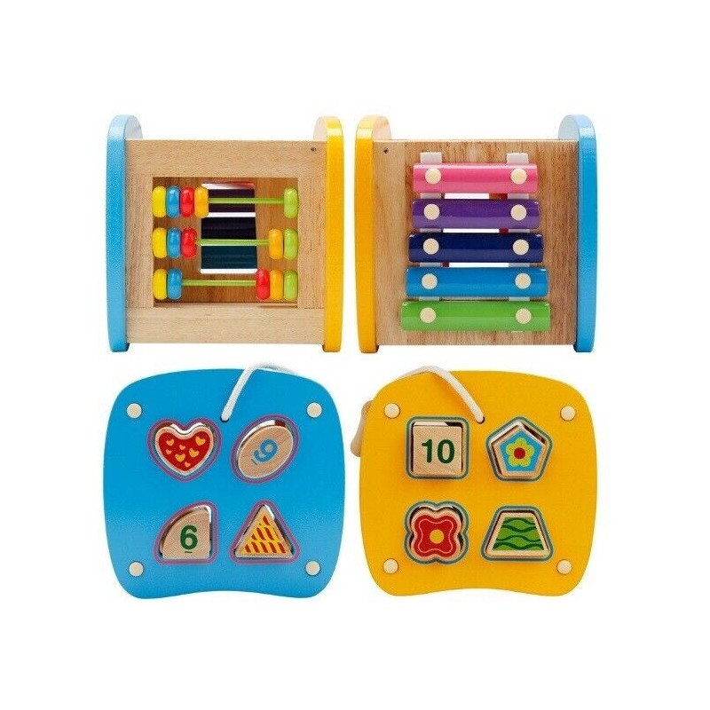 Wooden Activity Cube Xylophone Rope Shape Sorting Kids Education Learning Toys