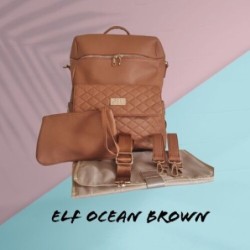 ELF Ocean Nappy Bag Backpack Diaper Vegan Leather Brown Baby Mummy 5pcs Gift AU