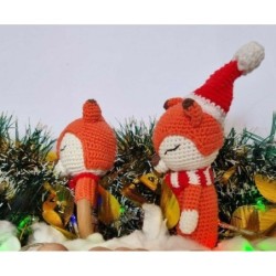 Amigurumi Crochet Stuffed Fox Doll Rattle Toy Baby Christmas Gift Set Box Hamper