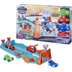 PJ Masks Animal Power Smash and Zoom Race Track Preschool Toy with 4 Cars Play