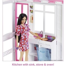 Barbie Fully Furnished House Playset 2 Stories Fold and Go 4 Play Areas Toy Girl