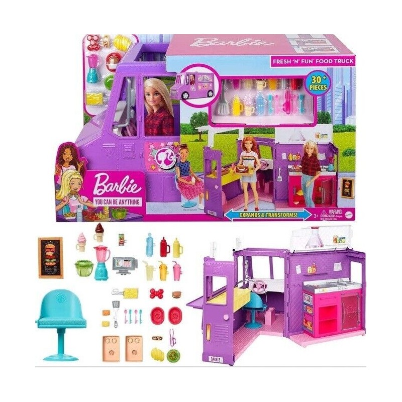 Barbie Career Fresh 'N' Fun Food Truck Expands & Transforms 30+ Pieces New! Toys