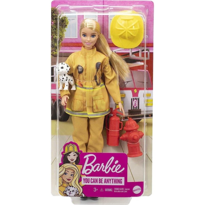 Barbie Doll You Can Be Anything Firefighter Playset Blonde Puppy Deluxe Career