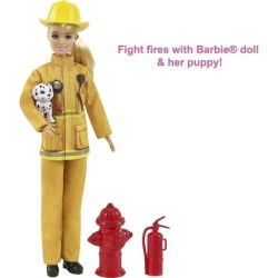 Barbie Doll You Can Be Anything Firefighter Playset Blonde Puppy Deluxe Career