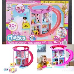 Barbie Chelsea Playhouse House Play Set Slide Pool Furnished 20+ pcs 48cm tall