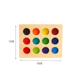 Wooden Colour Sorting Board with 12 Rainbow Balls Montessori Waldorf 3+ Toys