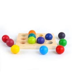 Wooden Colour Sorting Board with 12 Rainbow Balls Montessori Waldorf 3+ Toys