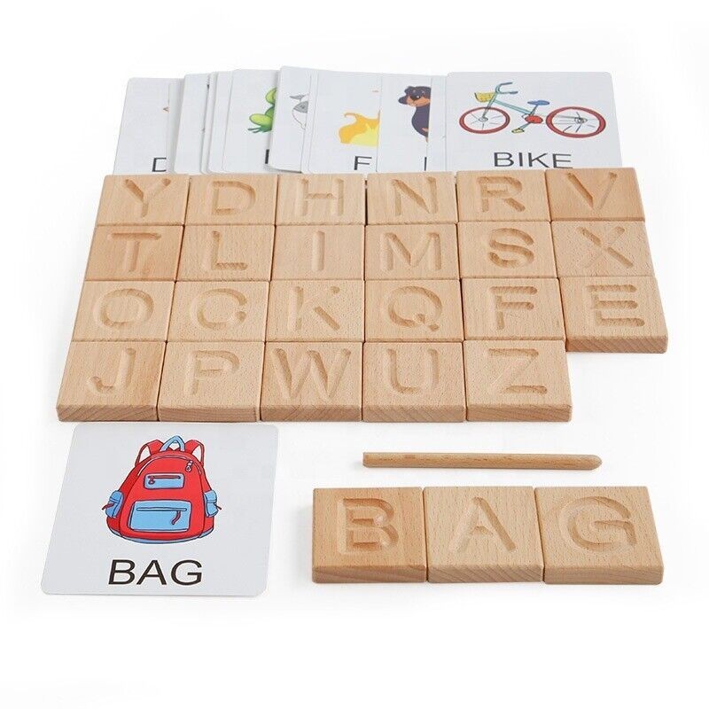 Wooden Montessori Alphabet Tracing Board Single Flash Card Educational Toys