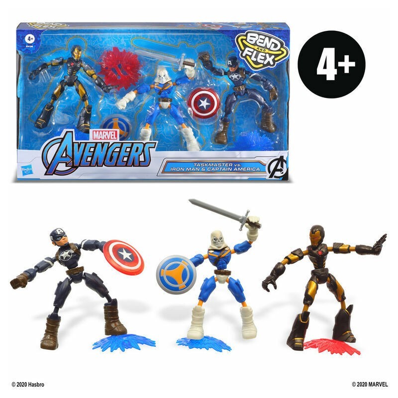 Marvel Avengers Bend And Flex Taskmaster Vs Iron Man & Captain America Toy Gift