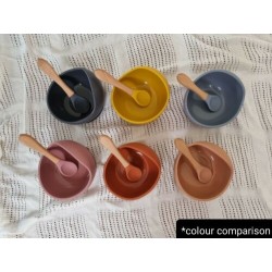 Baby Silicone Feeding Set Bib Plate Spoon Suction Bowl Cup 7 pcs set Mustard