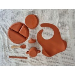 Baby Silicone Feeding Set Bib Plate Spoon Suction Bowl Cup 7pcs set Brick